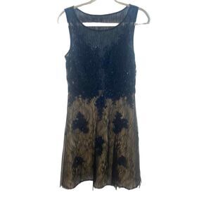 BASIX BLACK LABEL WOMENS 8 BLACK MESH SQUIN LINED SHORT EVENING DRESS